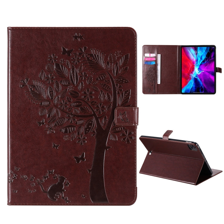 Pressed Printing Cat and Tree Pattern Horizontal Flip Leather Case with Holder & Card Slots & Wallet, For iPad Pro 12.9 (2020), For iPad Pro 11 (2020)