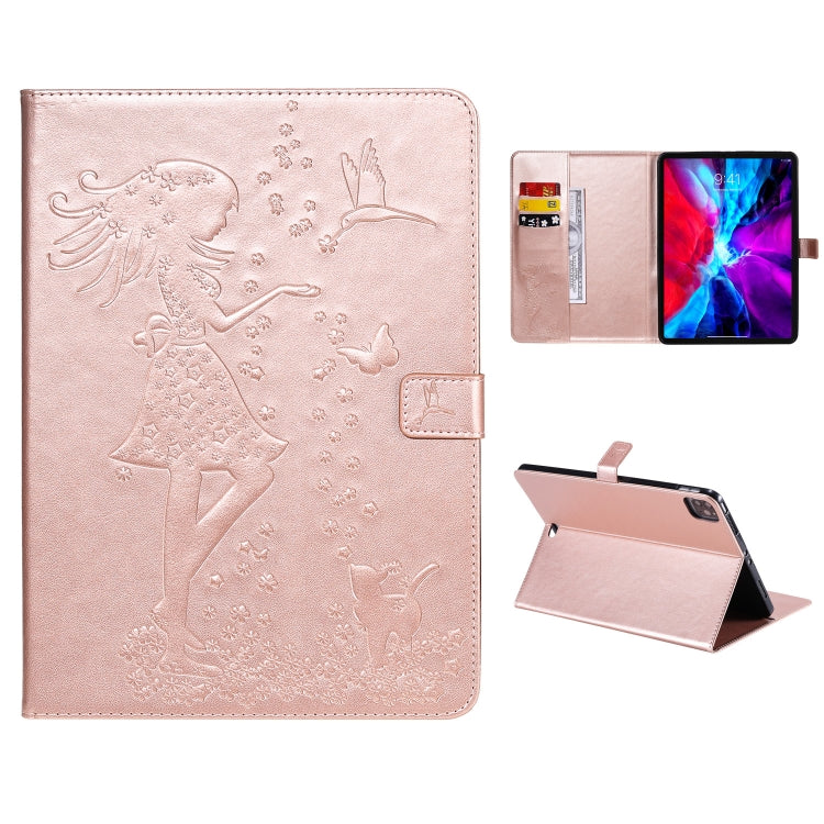 Pressed Printing Woman and Cat Pattern Horizontal Flip Leather Case with Holder & Card Slots & Wallet, For iPad Pro 12.9 (2020), For iPad Pro 11 (2020)