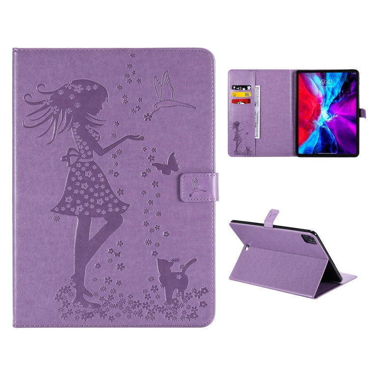 Pressed Printing Woman and Cat Pattern Horizontal Flip Leather Case with Holder & Card Slots & Wallet, For iPad Pro 12.9 (2020), For iPad Pro 11 (2020)