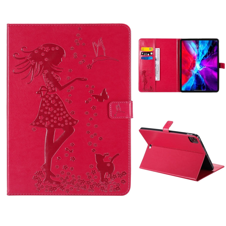 Pressed Printing Woman and Cat Pattern Horizontal Flip Leather Case with Holder & Card Slots & Wallet, For iPad Pro 12.9 (2020), For iPad Pro 11 (2020)