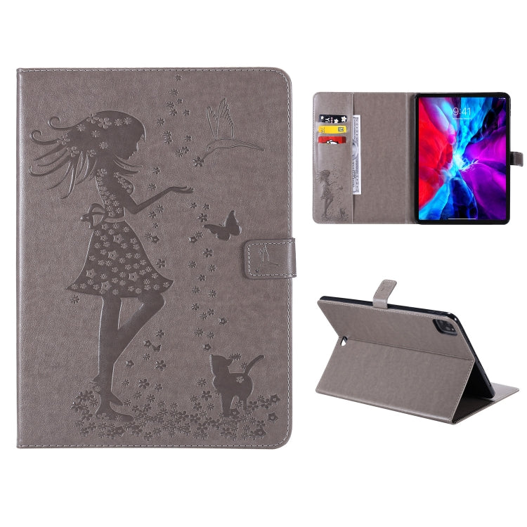 Pressed Printing Woman and Cat Pattern Horizontal Flip Leather Case with Holder & Card Slots & Wallet, For iPad Pro 12.9 (2020), For iPad Pro 11 (2020)