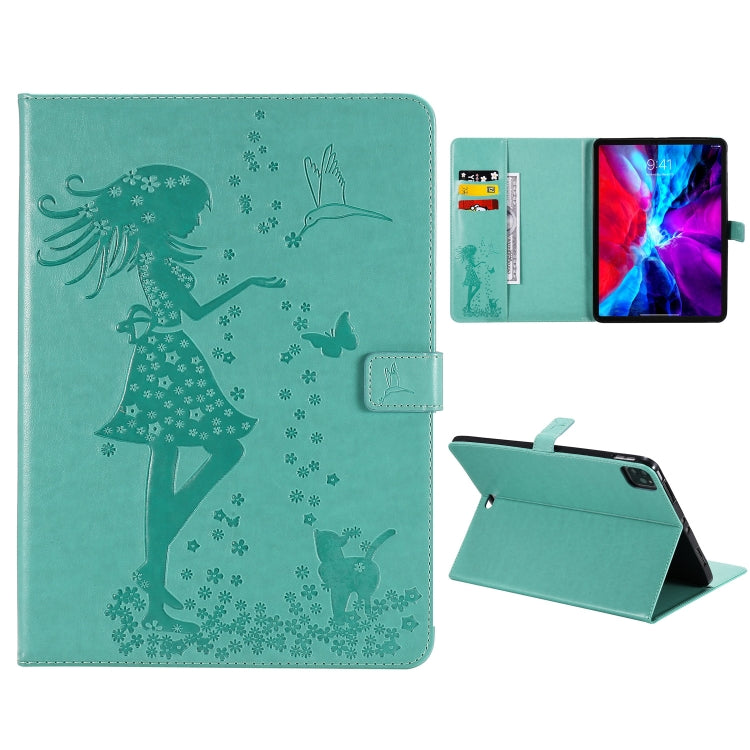 Pressed Printing Woman and Cat Pattern Horizontal Flip Leather Case with Holder & Card Slots & Wallet, For iPad Pro 12.9 (2020), For iPad Pro 11 (2020)