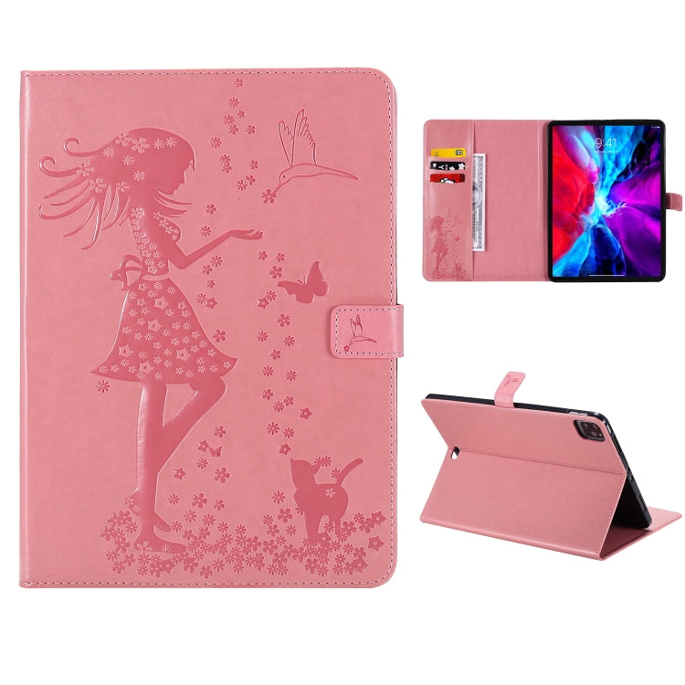 Pressed Printing Woman and Cat Pattern Horizontal Flip Leather Case with Holder & Card Slots & Wallet, For iPad Pro 12.9 (2020), For iPad Pro 11 (2020)