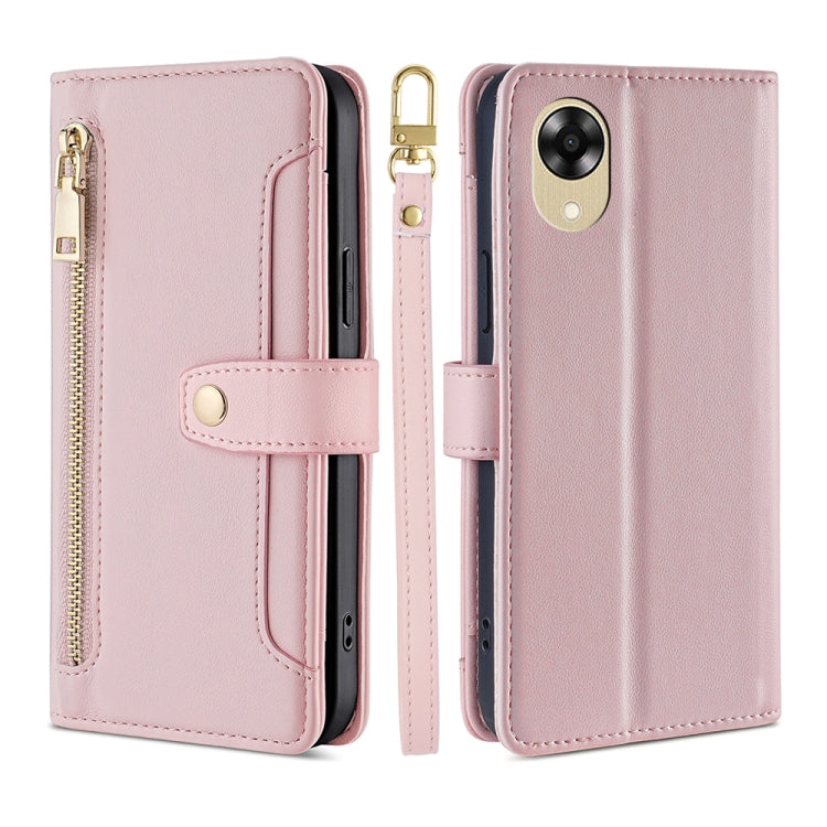 Sheep Texture Cross-body Zipper Wallet Leather Phone Case