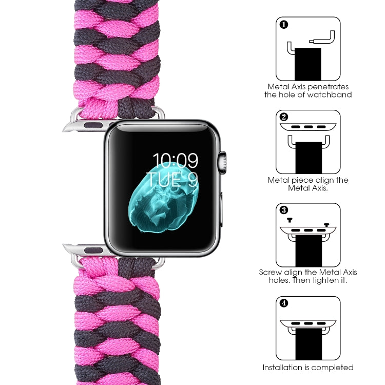 Paracord Plain Weave Hook And Loop Fastener Nylon Watch Band, For Apple Watch Series 8&7 41mm / SE 2&6&SE&5&4 40mm, For Apple Watch Ultra 49mm / Series 8&7 45mm / SE 2&6&SE&5&4 44mm