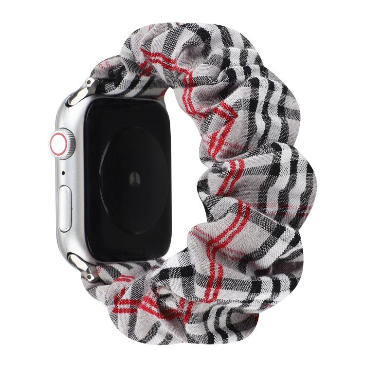 Plaid Flower Pattern Cloth Hair Ring Watchband, For Apple Watch Ultra 49mm / Series 8&7 45mm / SE 2&6&SE&5&4 44mm / 3&2&1 42mm, For Apple Watch Series 8&7 41mm / SE 2&6&SE&5&4 40mm / 3&2&1 38mm                                                           ...