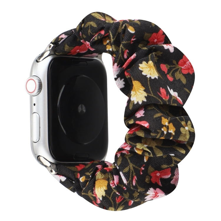 Plaid Flower Pattern Cloth Hair Ring Watchband, For Apple Watch Ultra 49mm / Series 8&7 45mm / SE 2&6&SE&5&4 44mm / 3&2&1 42mm, For Apple Watch Series 8&7 41mm / SE 2&6&SE&5&4 40mm / 3&2&1 38mm                                                           ...