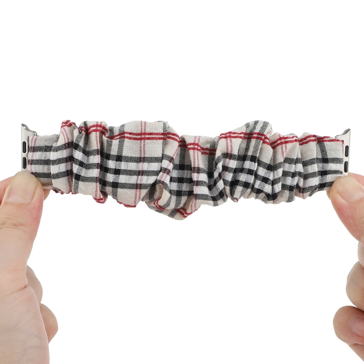Plaid Flower Pattern Cloth Hair Ring Watchband, For Apple Watch Ultra 49mm / Series 8&7 45mm / SE 2&6&SE&5&4 44mm / 3&2&1 42mm, For Apple Watch Series 8&7 41mm / SE 2&6&SE&5&4 40mm / 3&2&1 38mm                                                           ...