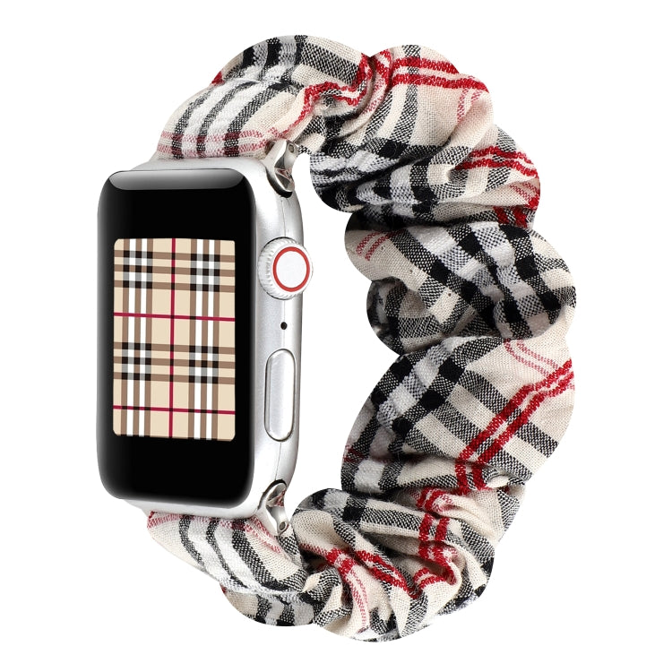 Plaid Flower Pattern Cloth Hair Ring Watchband, For Apple Watch Ultra 49mm / Series 8&7 45mm / SE 2&6&SE&5&4 44mm / 3&2&1 42mm, For Apple Watch Series 8&7 41mm / SE 2&6&SE&5&4 40mm / 3&2&1 38mm                                                           ...