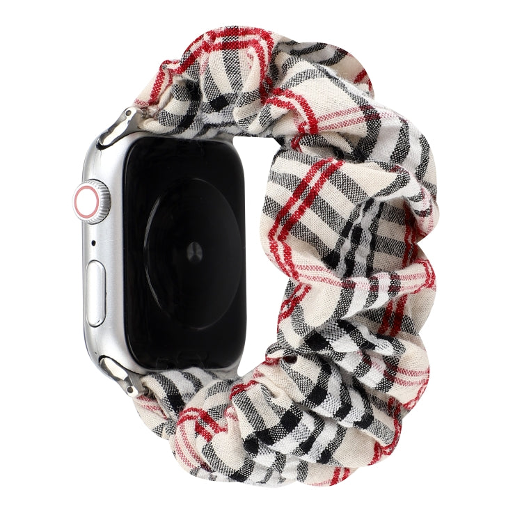 Plaid Flower Pattern Cloth Hair Ring Watchband, For Apple Watch Ultra 49mm / Series 8&7 45mm / SE 2&6&SE&5&4 44mm / 3&2&1 42mm, For Apple Watch Series 8&7 41mm / SE 2&6&SE&5&4 40mm / 3&2&1 38mm                                                           ...