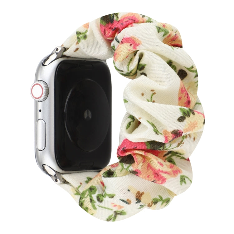 Plaid Flower Pattern Cloth Hair Ring Watchband, For Apple Watch Ultra 49mm / Series 8&7 45mm / SE 2&6&SE&5&4 44mm / 3&2&1 42mm, For Apple Watch Series 8&7 41mm / SE 2&6&SE&5&4 40mm / 3&2&1 38mm                                                           ...