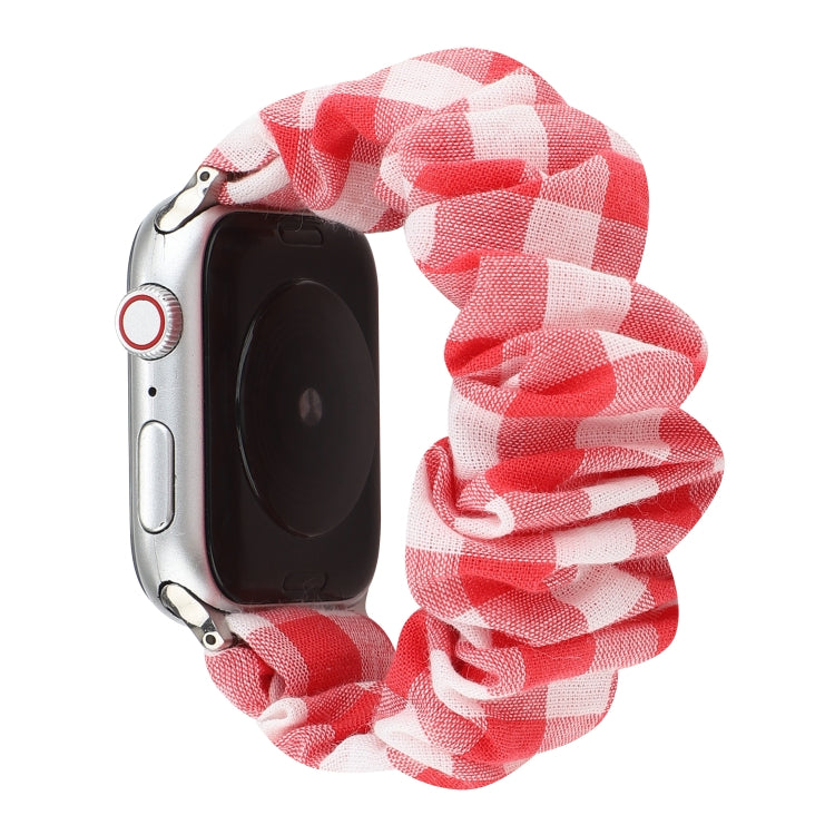 Plaid Pattern Cloth + Stainless Steel Hair Ring Watchband, For Apple Watch Series 7 41mm / 6 & SE & 5 & 4 40mm / 3 & 2 & 1 38mm, For Apple Watch Series 7 45mm / 6 & SE & 5 & 4 44mm / 3 & 2 & 1 42mm