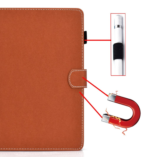 Leather case in use showing kickstand functionality at viewing angle for hands-free tablet display
