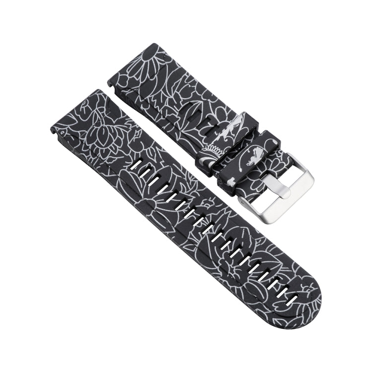 For Garmin Fenix 5X (26mm) / Fenix3 / Fenix3 HR Silicone Replacement Wrist Strap Watchband, Colorful Flowers, Black White Flowers, Black Red Flowers, Black Gold Flowers, Black Ginkgo, Facebook, Owls, Colorful