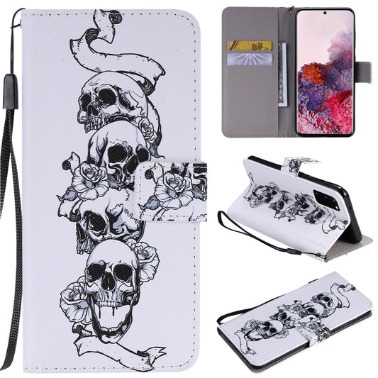 Painting horizontal flip leather case for Galaxy S20 with card slot and lanyard holder