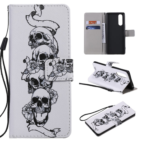 Painting horizontal flip leather case for Sony XZ5 with card slot and lanyard holder