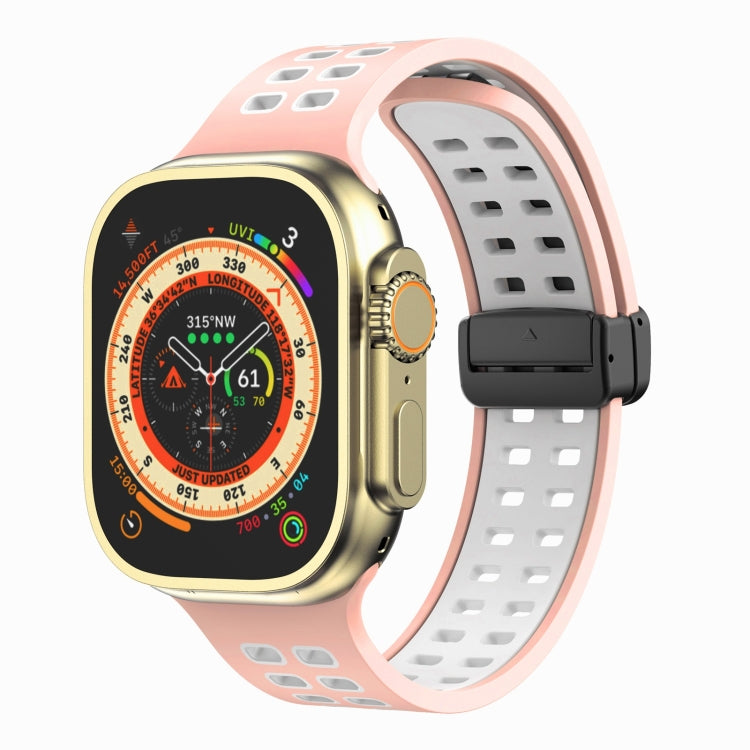 Magnetic Fold Clasp Square Holes Silicone Watch Band, For Apple Watch Series 8&7 45mm