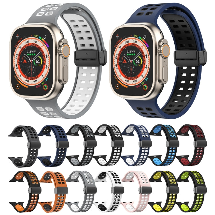 Magnetic Fold Clasp Square Holes Silicone Watch Band, For Apple Watch Series 8&7 45mm