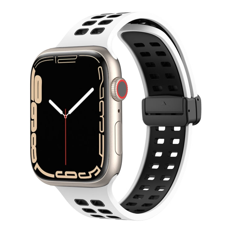 Magnetic Fold Clasp Square Holes Silicone Watch Band, For Apple Watch Series 8&7 41mm