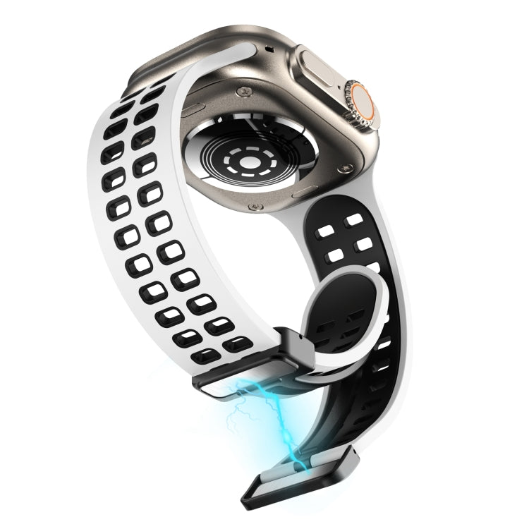 Magnetic Fold Clasp Square Holes Silicone Watch Band, For Apple Watch Series 8&7 41mm