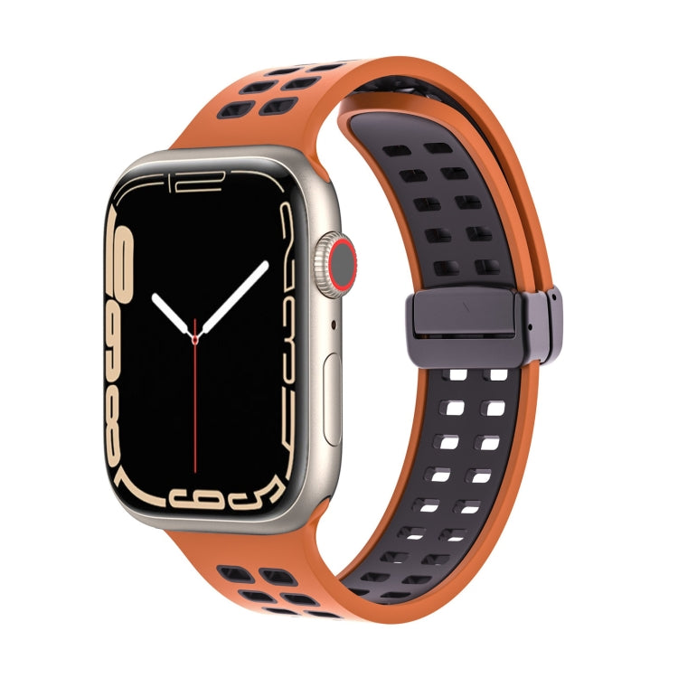 Magnetic Fold Clasp Square Holes Silicone Watch Band, For Apple Watch Series 8&7 41mm