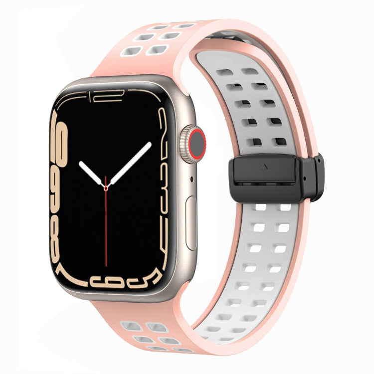 Magnetic Fold Clasp Square Holes Silicone Watch Band, For Apple Watch Series 8&7 41mm
