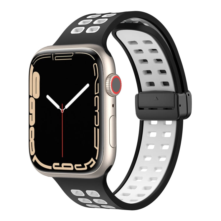 Magnetic Fold Clasp Square Holes Silicone Watch Band, For Apple Watch Series 8&7 41mm