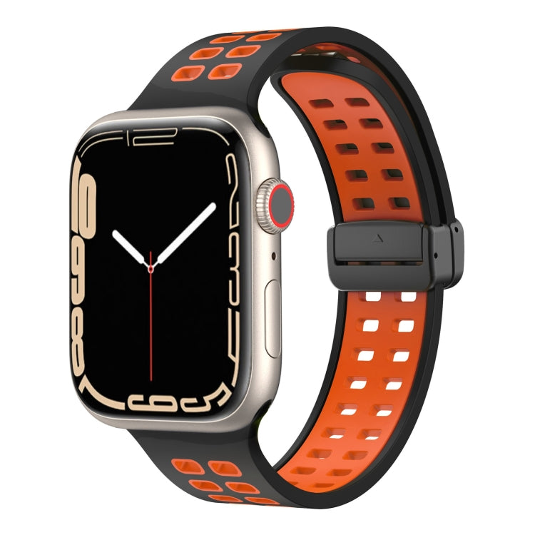 Magnetic Fold Clasp Square Holes Silicone Watch Band, For Apple Watch Series 8&7 41mm