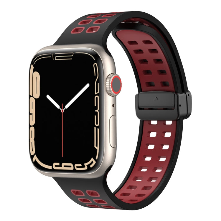 Magnetic Fold Clasp Square Holes Silicone Watch Band, For Apple Watch Series 8&7 41mm