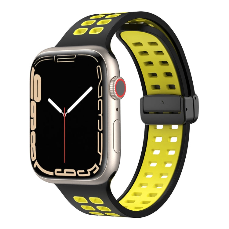 Magnetic Fold Clasp Square Holes Silicone Watch Band, For Apple Watch Series 8&7 41mm