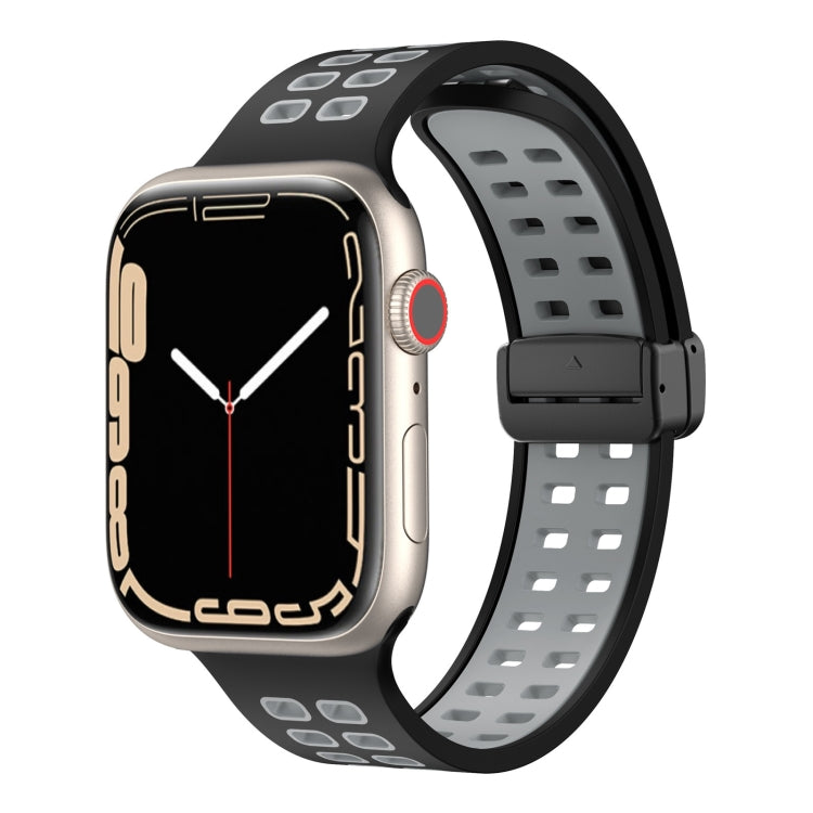 Magnetic Fold Clasp Square Holes Silicone Watch Band, For Apple Watch Series 8&7 41mm