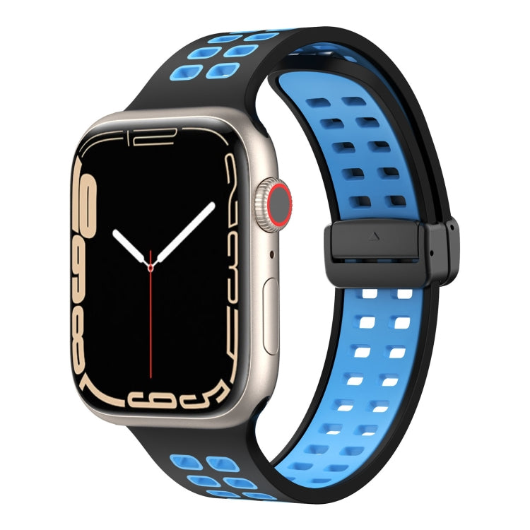 Magnetic Fold Clasp Square Holes Silicone Watch Band, For Apple Watch Series 8&7 41mm