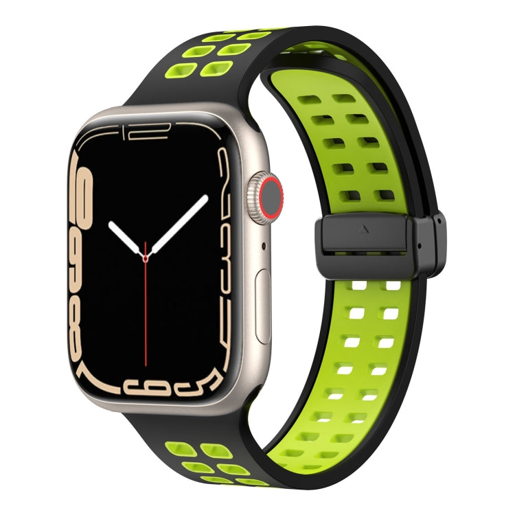 Magnetic Fold Clasp Square Holes Silicone Watch Band, For Apple Watch Series 8&7 41mm