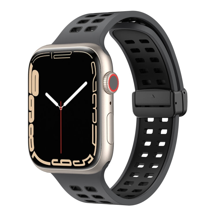 Magnetic Fold Clasp Square Holes Silicone Watch Band, For Apple Watch Series 8&7 41mm