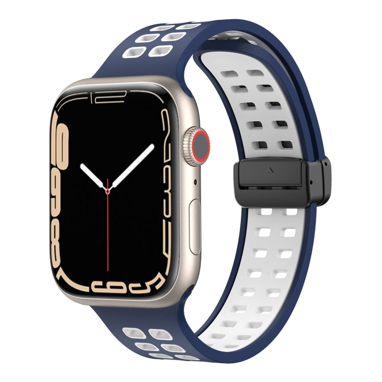 Magnetic Fold Clasp Square Holes Silicone Watch Band, For Apple Watch Series 8&7 41mm