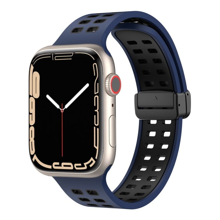 Magnetic Fold Clasp Square Holes Silicone Watch Band, For Apple Watch Series 8&7 41mm