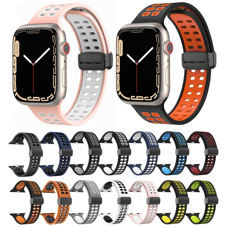 Magnetic Fold Clasp Square Holes Silicone Watch Band, For Apple Watch Series 8&7 41mm