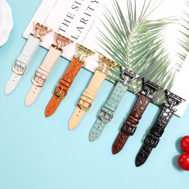 D-Buckle Cocodile Genuine Leather Watch Band, For Apple Watch Series 8&7 45mm, For Apple Watch Series 8&7 41mm