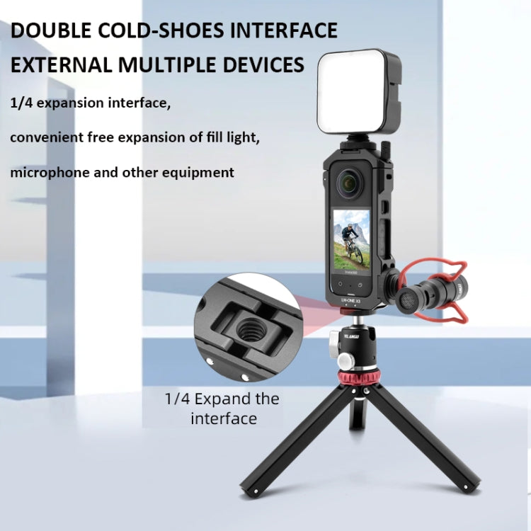 For Insta360 X3 YELANGU LW-ONE X3 Metal Cage Extended Frame Case, LW-ONE X3 With T1 Tripod