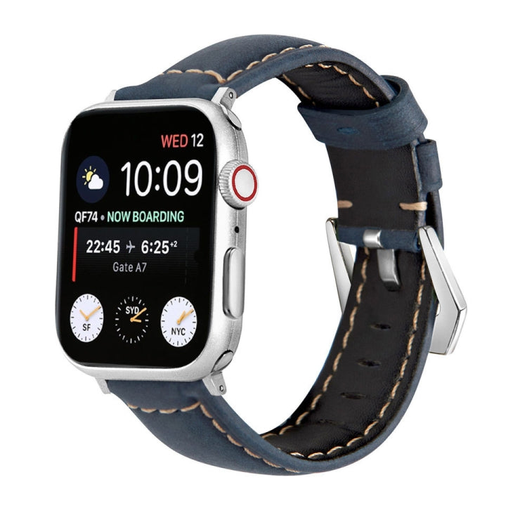 Silver Buckle Genuine Leather Watch Band, For Apple Watch Series 8&7 45mm, For Apple Watch Series 8&7 41mm