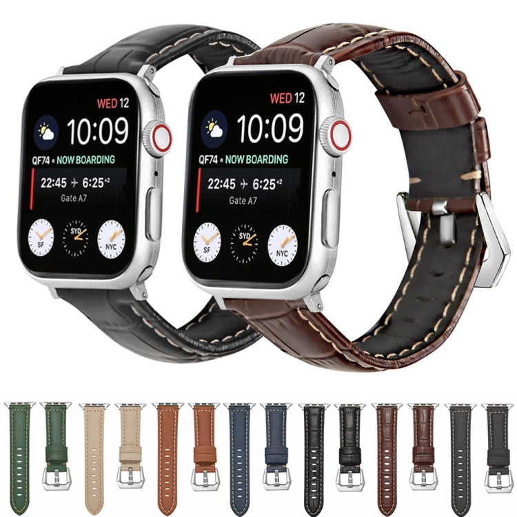 Silver Buckle Genuine Leather Watch Band, For Apple Watch Series 8&7 45mm, For Apple Watch Series 8&7 41mm
