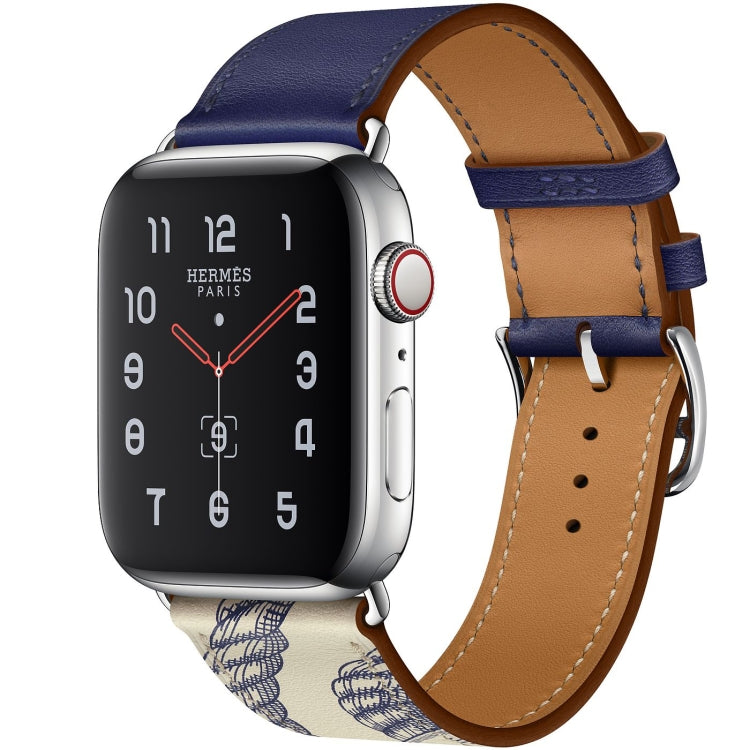 Silk Screen Pattern Leather Watchband, For Apple Watch Series 7 41mm / 6 & SE & 5 & 4 40mm / 3 & 2 & 1 38mm, For Apple Watch Series 8&7 41mm / SE 2&6&SE&5&4 40mm / 3&2&1 38mm