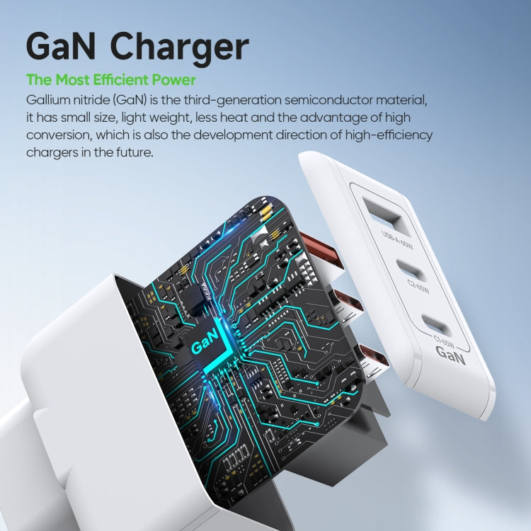 DUZZONA T9 65W Dual USB-C / Type-C+USB GaN Fast Charger, EU Plug, UK Plug
