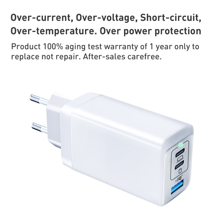 65W Dual PD USB-C / Type-C + USB 3-Port Gan Fast Charging Charger, US Plug, EU Plug, UK Plug