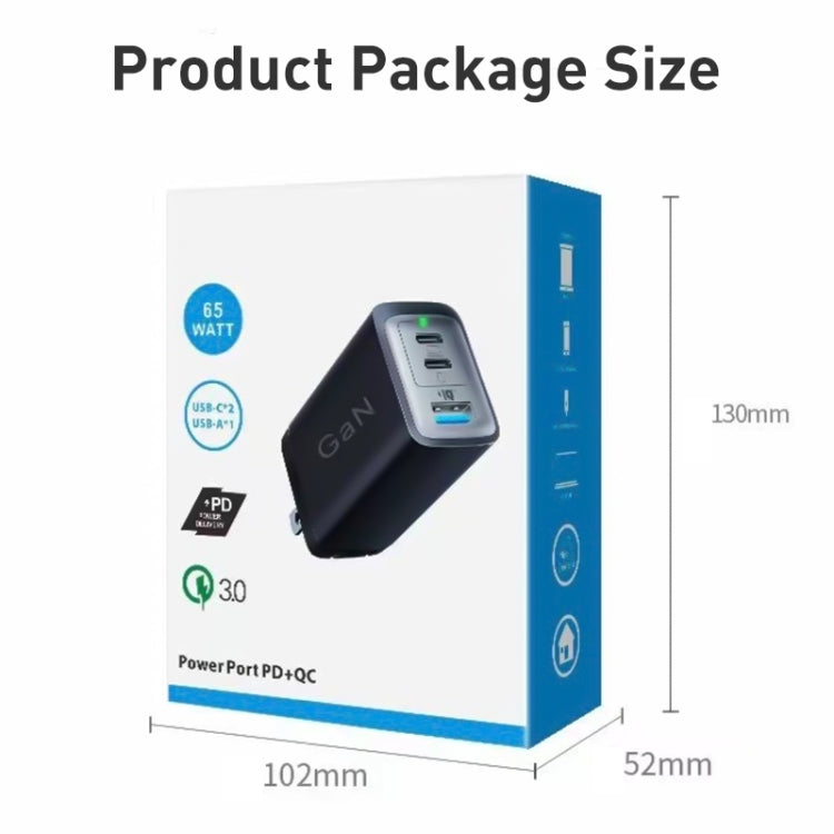 65W Dual PD USB-C / Type-C + USB 3-Port Gan Fast Charging Charger, US Plug, EU Plug, UK Plug