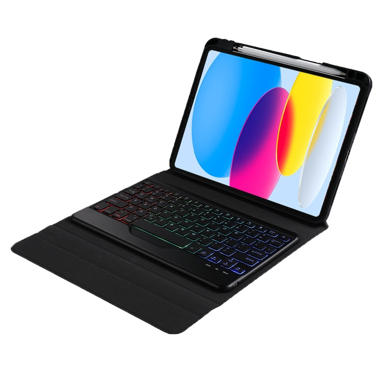 B10S Triangle Holder Three-color Backlight Bluetooth Keyboard Leather Case, With Three-color Backlight