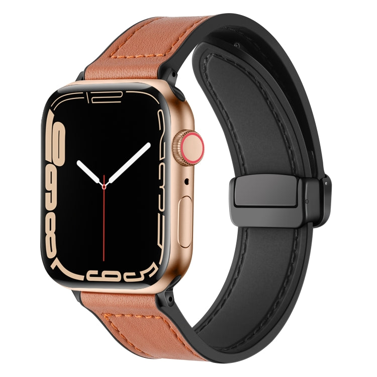 Magnetic Folding Silicone Leather Watch Band For Apple Watch Ultra 49mm / Series 8&7 45mm / SE 2&6&SE&5&4 44mm / 3&2&1 42mm, For Apple Watch Ultra 49mm