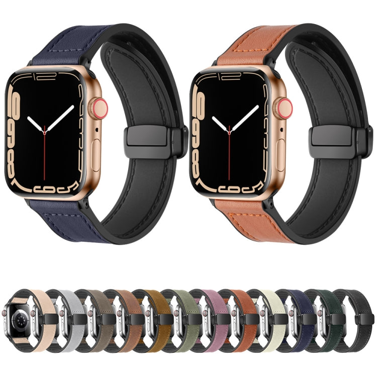 Magnetic Folding Silicone Leather Watch Band For Apple Watch Ultra 49mm / Series 8&7 45mm / SE 2&6&SE&5&4 44mm / 3&2&1 42mm, For Apple Watch Ultra 49mm