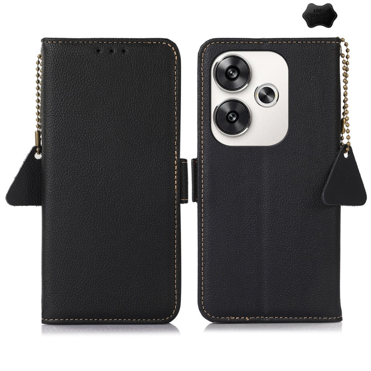 Side-Magnetic TJ Genuine Leather RFID Phone Case, For Xiaomi POCO F6, For Xiaomi POCO F6 Pro, For Xiaomi Redmi Turbo 3, For Xiaomi Redmi A3, For Xiaomi Redmi K70 Pro, For Xiaomi Redmi K70