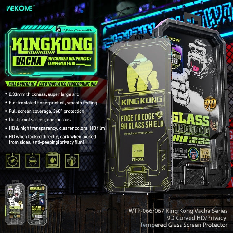 WK WTP-067 King Kong Vacha 9D Curved Privacy Tempered Glass Film, For iPhone 14, For iPhone 14 Plus, For iPhone 14 Pro, For iPhone 14 Pro Max, For iPhone 13, For iPhone 13 Pro, For iPhone 13 Pro Max, For iPhone 12